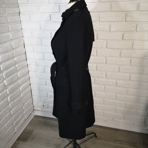 Banana Republic Ladies Size Medium Lined Black Wool Blend  Belted Pea Coat - Picture 4 of 14